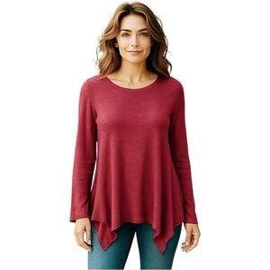 NIC+ZOE Burgundy Ruffle Hem Tunic Lightweight Sweater  Top